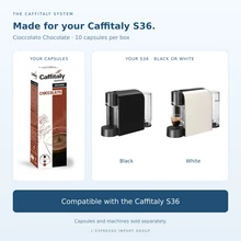 Caffitaly chocolate capsules compatible with the black and white Caffitaly S36 machines; sold separately