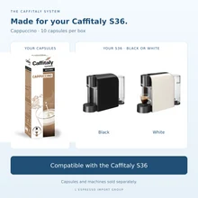 Caffitaly cappuccino capsules compatible with the black and white Caffitaly S36 machines; sold separately