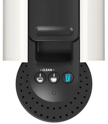 White Caffitaly S36 top view showing capsule lever, beverage buttons and clean function