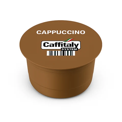 Caffitaly Cappuccino capsule close-up showing its stepped body