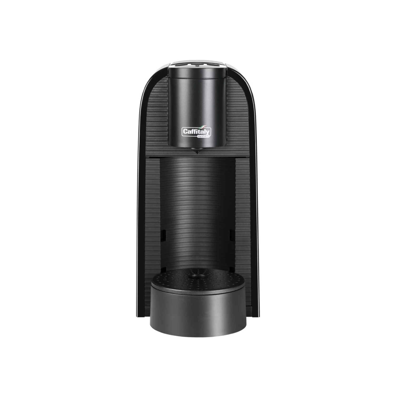 Caffitaly S36 black capsule coffee machine front view with adjustable drip tray