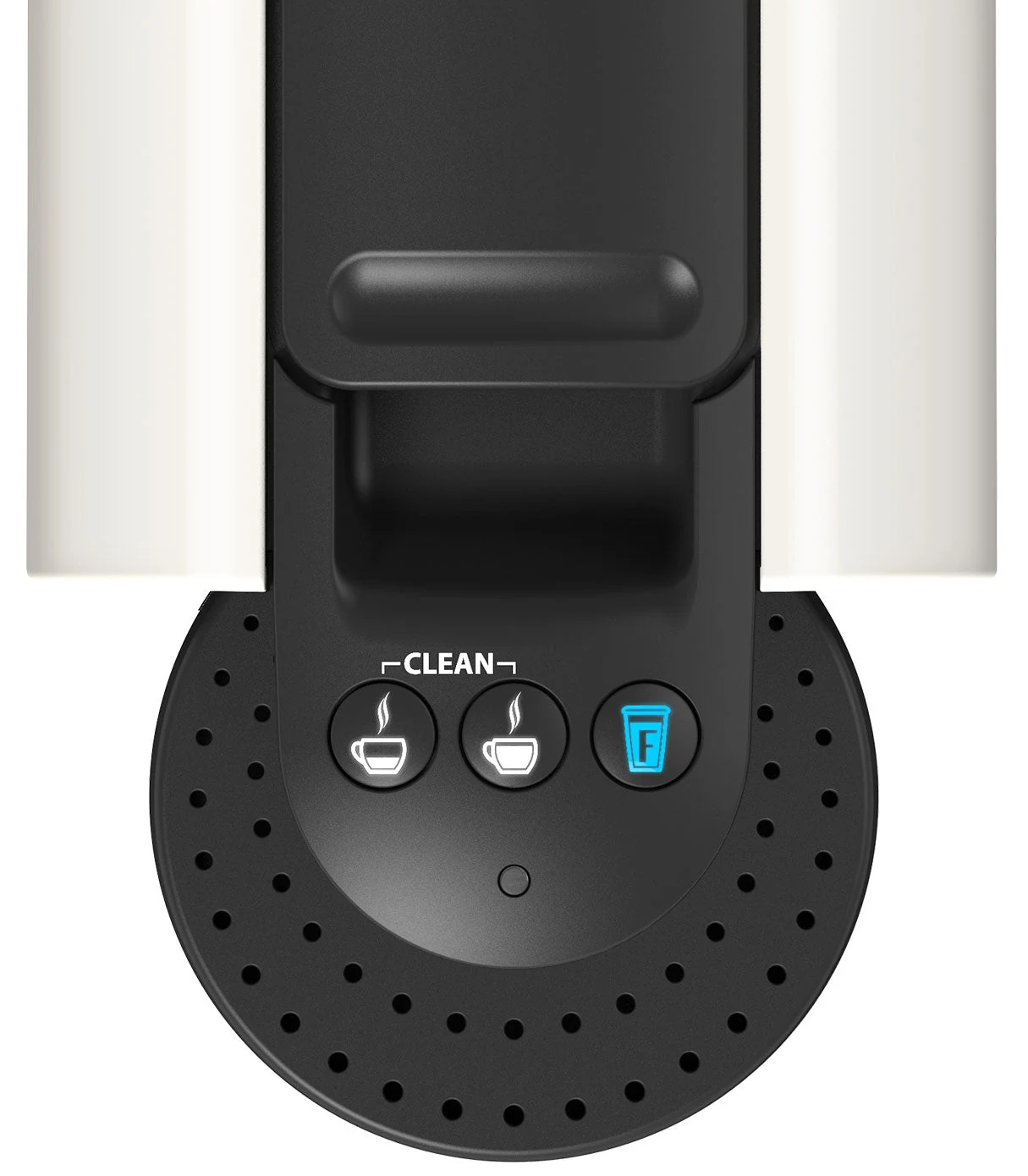 White Caffitaly S36 top view showing capsule lever, beverage buttons and clean function